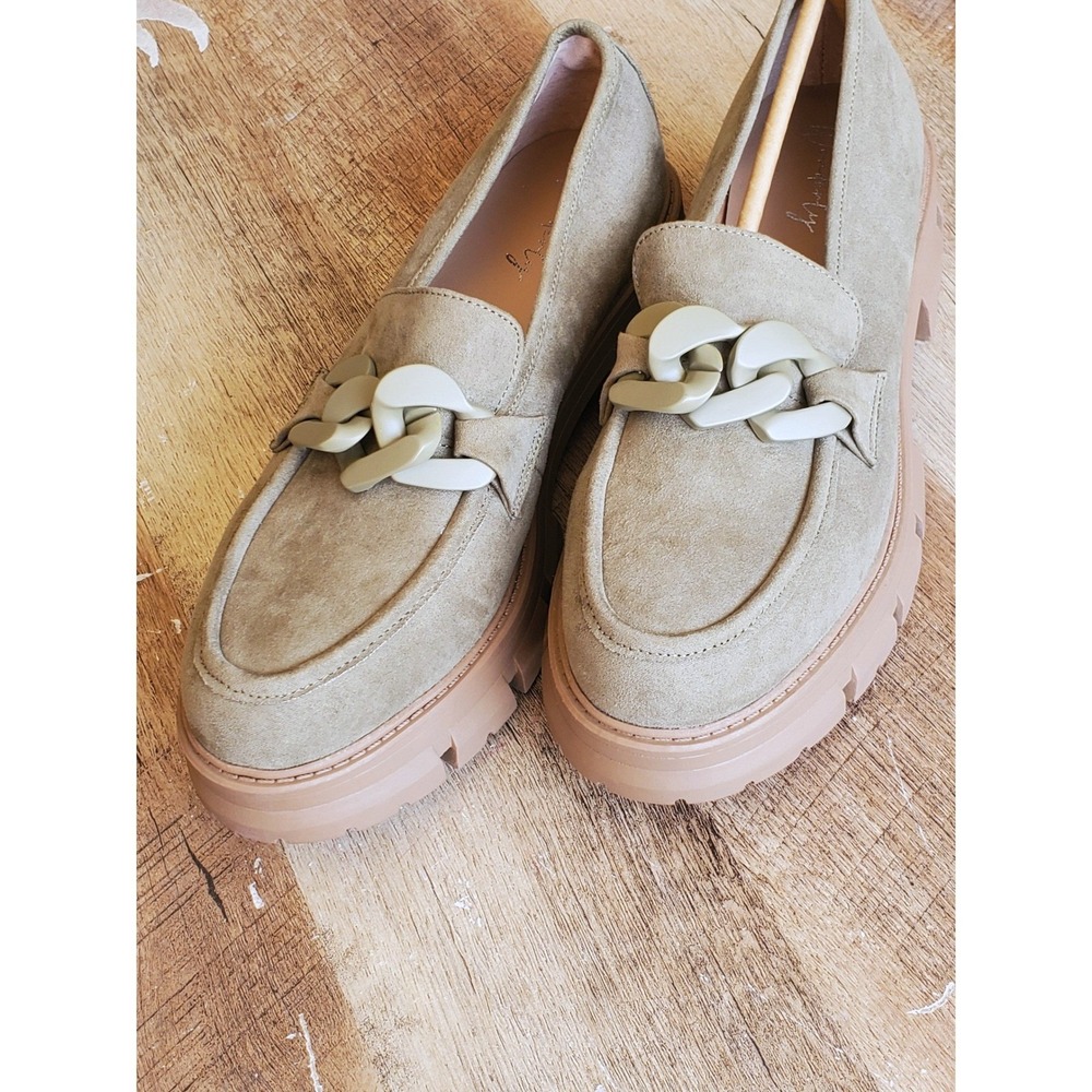 Chunky Platform Lug Sole Loafers Olive Green Chain Link Slip On Sz 8 NEW